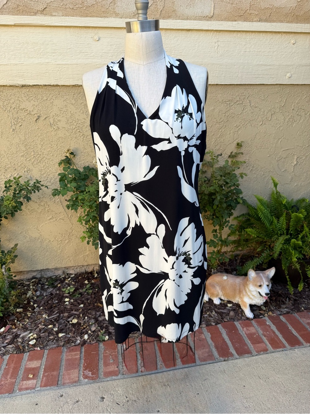 Tommy Bahama Black and Cream Floral Dress with a touch of green